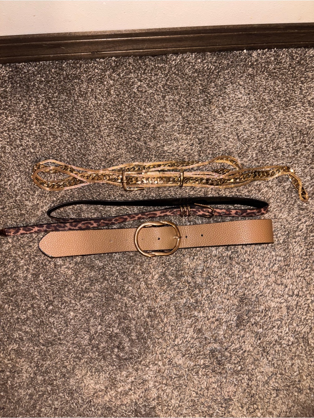 Tan Leather-Look Belt with Gold Buckle - Women's Accessory